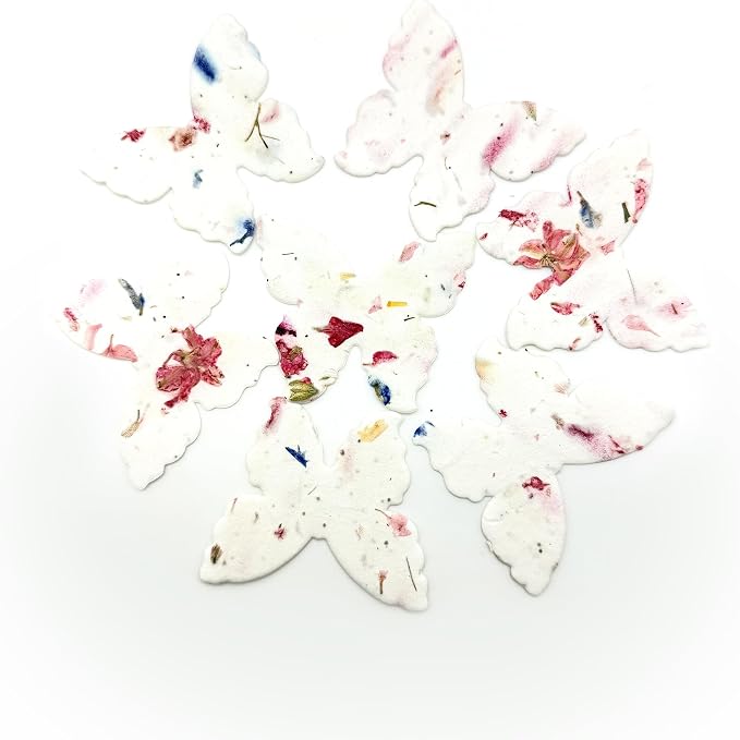 50pcs Large (2.85" h x 3" w) Pink Butterfly Gift Wrap Tags Seed Paper – Writable & Plantable Wildflower, Mom's Gift for Birthday, Use for Wedding, Baby Shower, & Party Favors