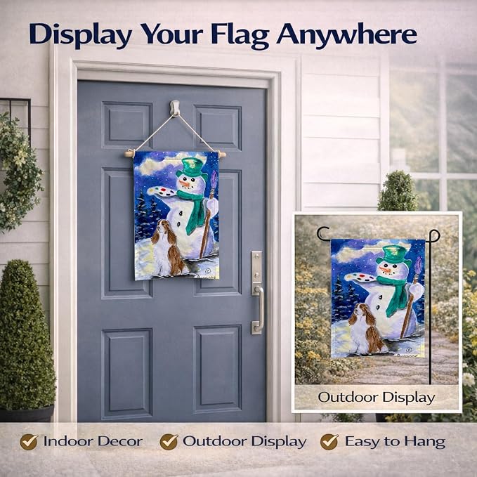 Caroline's Treasures SS1002GF English Springer Spaniel with Artist Snowman Garden Flag Mailbox Flag Decorative Yard Flag Banner Outside Patio Artwork Yard Flower Beds, Garden Size, Multicolor
