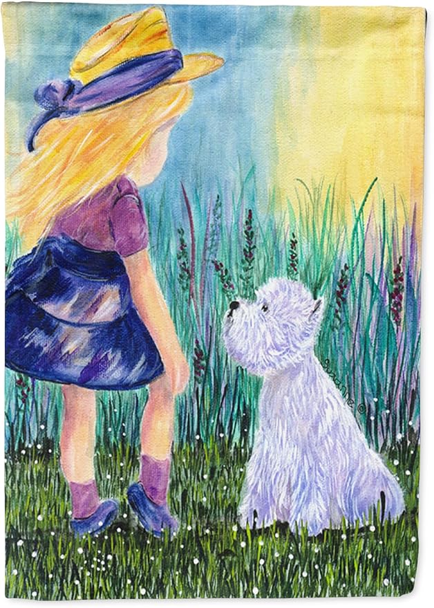 Caroline's Treasures SS8351GF Little Girl with Westie Garden Flag Mailbox Flag Decorative Yard Flag Banner Outside Patio Artwork Yard Flower Beds, Garden Size, Multicolor