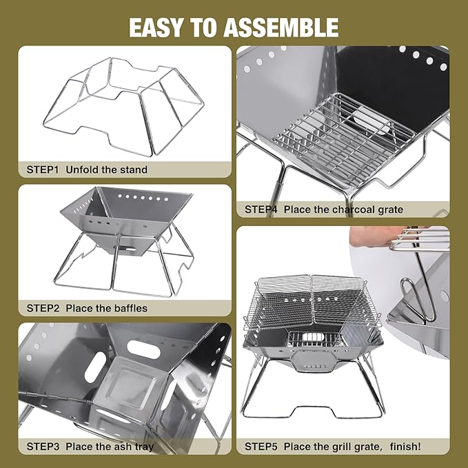 Portable Fire Pit with Grill for Camping, Heavy Duty Collapsible Foldable Fire Pit with Campfire Grill & Carry Bag for Outdoor, Backyard, Patio, Picnic, BBQ