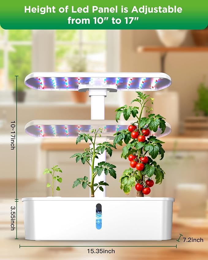 Smart Hydroponics Growing System Kit,12 Pods Indoor Herb Garden with 24W LED Grow Light Planting Adjustable Height Up to 13", Quiet Water Pump, Ideal Gift for All Ages