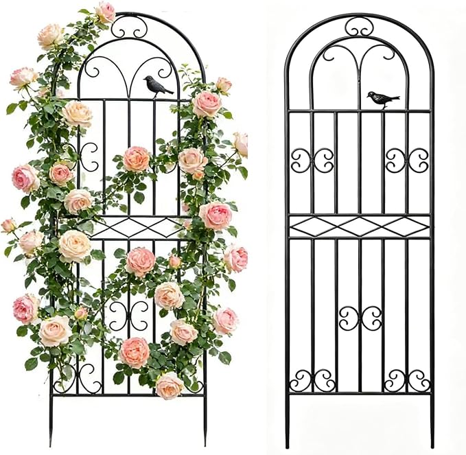 2 Pack 47.2"x19.7" Metal Gardon Trellis for Climbing Plants Flowers Outdoor, Rustproof, Heavy Duty, Black Coating Plant Support for Rose, Vines, Flowers, Perfect for Training Climbing Plants, Black