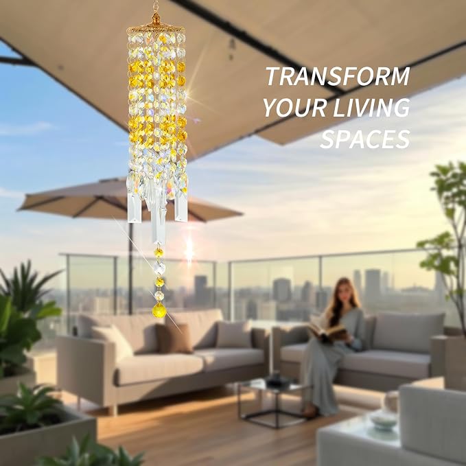 Crystal Wind Chimes Rainbow Suncatcher for Window, Garden, Patio Decor | K9 Crystal Suncatcher, 22 Inches, Creates Rainbows Indoors/Outdoors, Ideal For Gifting, Rose Gold Hooks, Porch/Balcony