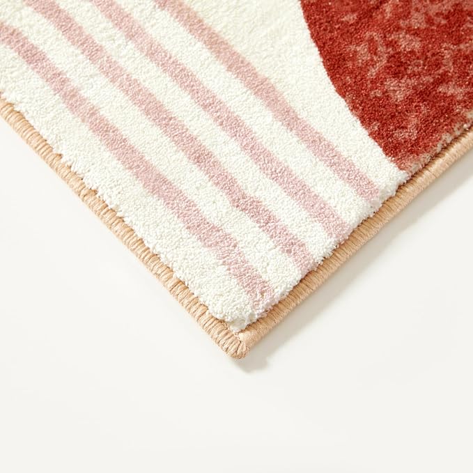 RoomTalks Mid Century Modern Washable Rug, Boho Cute Aesthetic 8x10 Area Rugs Large Carpet for Bedroom Dining Living Room Entryway Office, Contemporary Abstract Leaves Thin Pile Accent Indoor Rug