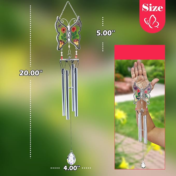 KY&Bosam Butterfly Wind Chime for Outside Memorial Sympathy Gifts 20" Memorial Wind Chimes for Loss of Loved One Butterfly Sympathy Wind Chimes Bereavement Condolence Remembrance Gift for Loss of Mom