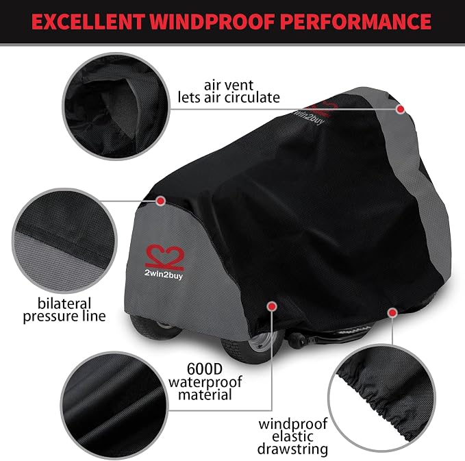 Riding Lawn Mower Cover, Heavy Duty 600D Lawnmower Covers Waterproof Outdoor Lawn Tractor Cover Tarp All Weather Ride on Mower Covers Universal Fit Decks up to 54" with Elastic Cord & Storage Bag