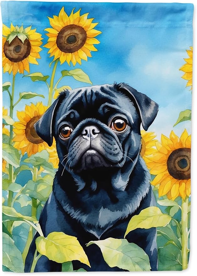 Caroline's Treasures DAC6144GF Pug in Sunflowers Garden Flag Mailbox Flag Decorative Yard Flag Banner Outside Patio Artwork Yard Flower Beds, Garden Size, Multicolor