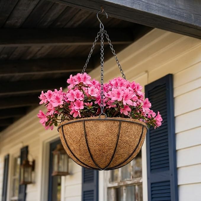 10 Inch Metal Hanging Basket with Coco Coir Liner for Flowers Planting, 6 Pack Hanging Baskets for Plants Outdoor, Round Wire Planters with Chain for Home Patio Porch Balcony Garden Decor