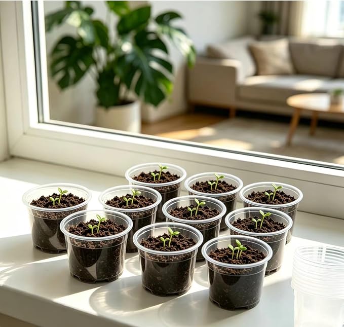 100 Pcs Seed Starter Pots Kit 2.75 Inch Clear Nursery Pots for Plants for Seedlings,Small Plastic pots for Plants,Succulents,Plastic Nursery Pots with Drainage Holes (Size B)