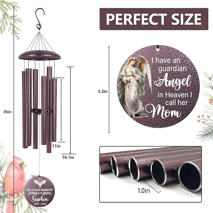 ASTARIN 36" Large Deep Tone Personalized Sympathy Wind Chimes, Memorial Wind Chime for Loss of Mother Father Loved One, Angel Bereavement Gifts Decor Outdoor Patio Garden Graveyard, Produced in Texas
