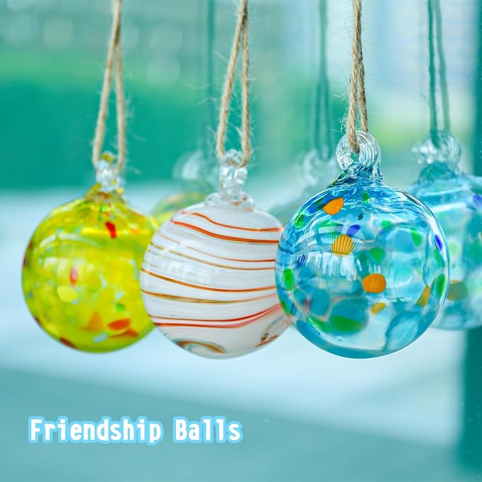 VCUTEKA Hanging Garden Gazing Balls, Glass Witch Ball for Outdoor Decor, 3" | 6pcs Hanging Gazing Balls, Hand-Blown Witch Ball Ornament Colorful Swirl Garden Globe for Outdoor Garden Lawn Yard Decorative