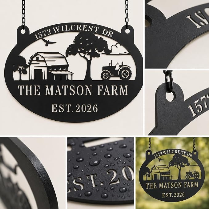 Personalized Large Metal Farm Sign Custom Ranch Barn Sign with Family Name and Established Year Outdoor Hanging Farmhouse Decor for Yard House Entrance Porch
