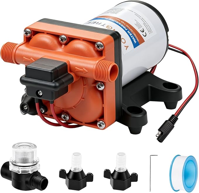 YOUNGTREE 12V RV Water Pump Quiet 3.5GPM 55PSI 12V DC Fresh Water Pressure Pump On Demand Replace#4008-101-A65/E65 with Pressure Switch for RV Camper Rain Barrel Boat Shower Garden Food Truck
