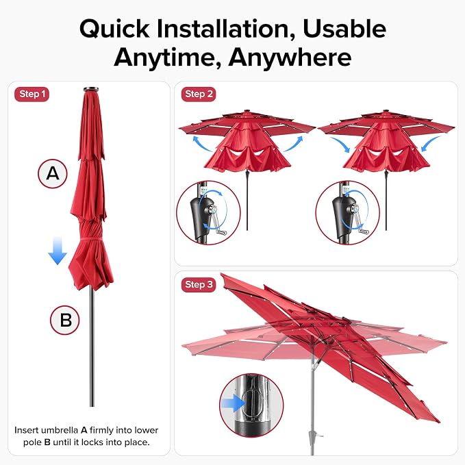 NEWBULIG 10FT Patio Umbrella, Offset Cantilever Outdoor Patio Table Umbrella, UV Protection, Fade Resistant Fabric, Easy Tilt Adjustment for Pool, Deck, Garden, Backyard, Red