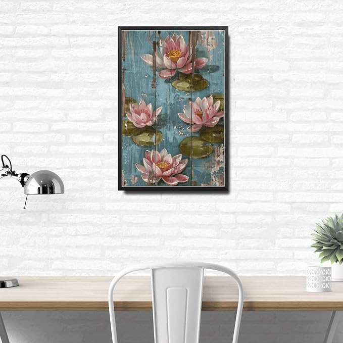 Metal Sign Tin Sign Vintage Wall Art Vintage Tranquil Water Lilies Tin Sign for Shabby Chic Interiors Rustic Elegance and Corrosion Re Tin Sign Gift for Club 6×8 Inches with Metal Frame