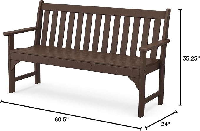 Polywood 60" Mahogany Vineyard Bench and 18" Mahogany Long Island Side Table Bundle