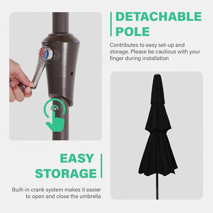 JEAREY 3 Tiers 9 FT Patio Umbrellas Outdoor Table Umbrella with Push Button Market Umbrella 8 Sturdy Ribs UV Protection Waterproof for Garden,Black