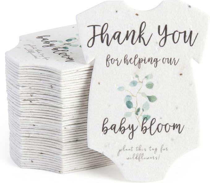 48pcs Green Onesie-Shaped Gift Tags with Wildflower Seeds - Writable Gift Wrap Tags for Baby Showers, Mother's Day Present, Party Favors, DIY Crafts, & Earth Day Decorations