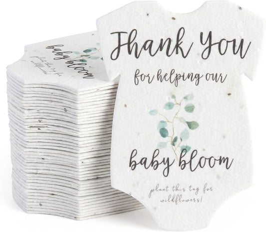 48pcs Green Onesie-Shaped Gift Tags with Wildflower Seeds - Writable Gift Wrap Tags for Baby Showers, Mother's Day Present, Party Favors, DIY Crafts, & Earth Day Decorations