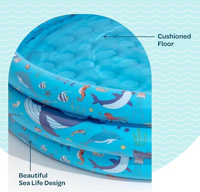 Inflatable Kiddie Pool for Toddlers, 48"X12" Round Plastic Blow Up Kids Swimming Pool, Outdoor Water Play, Ball Pit Toys for Kids Age 2 3 4 5, Summer Essential Baby Splash Pools with Cushioned Floor