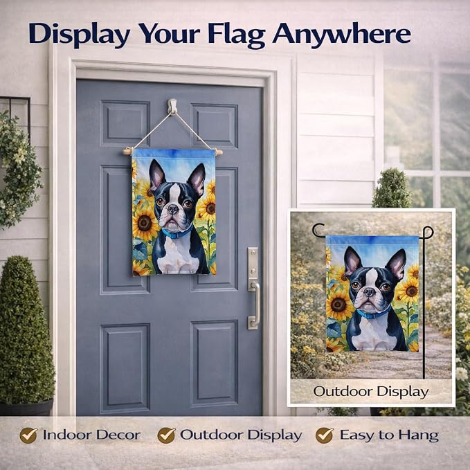 Caroline's Treasures DAC6036GF Boston Terrier in Sunflowers Garden Flag Mailbox Flag Decorative Yard Flag Banner Outside Patio Artwork Yard Flower Beds, Garden Size, Multicolor