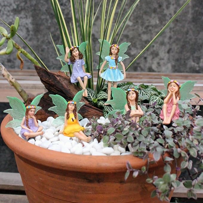 6PCS Fairy Garden Decor Fairies, Glow in The Dark Yard Sculpture Lawn Ornament Mini Garden Art Outdoor Decor Accessories (6 Fairies)