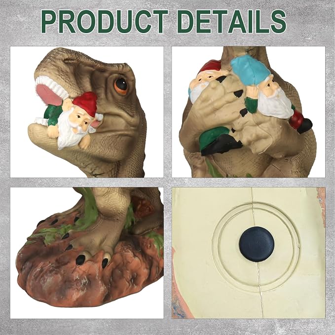Dinosaur Statue with Gnomes, 16“ Large Outdoor Garden Statues Yard Decor, Funny Dinosaur Holding Gnomes Figurines for Patio Lawn, Weatherproof Gnome Decorations for Home, Unique