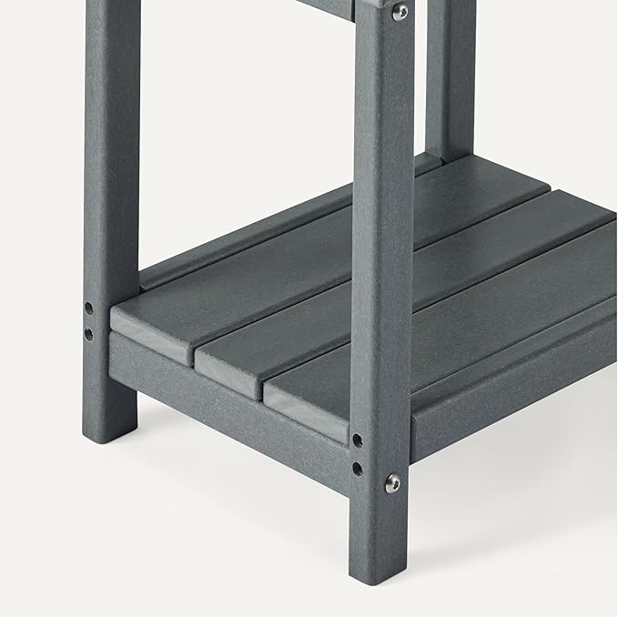Amazon Basics Outdoor Patio Side Table with Lower Shelf, Weather-Resistant Stainless Steel Hardware, 16.5 x 12.6 x 16.5 Inches, Grey, 1-Pack