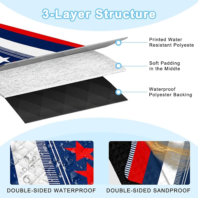 Poedist Extra Large Picnic Blanket Waterproof,80"x 80"Foldable Machine Washable Beach Blanket,Outdoor Blanket for 6-8 Adults, for Indoor Crawling,Park Beach,Camping,Hiking,Family Travel(National Flag)