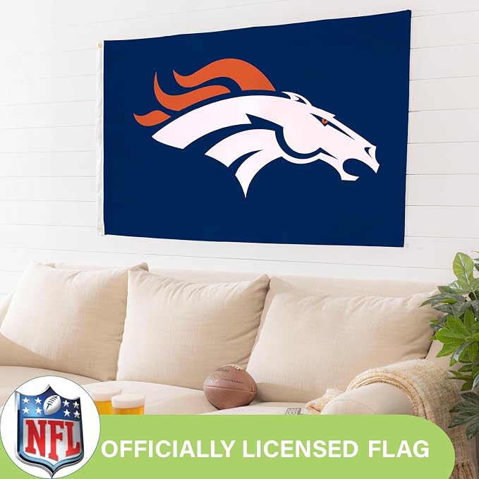 Team Sports America NFL Denver Broncos 3 x 5 Outdoor Durable House Flag with Grommets | Sport Team Flag & Banner | Indoor Wall Decor Flag for Room | Works with Flag Poles for Outside House