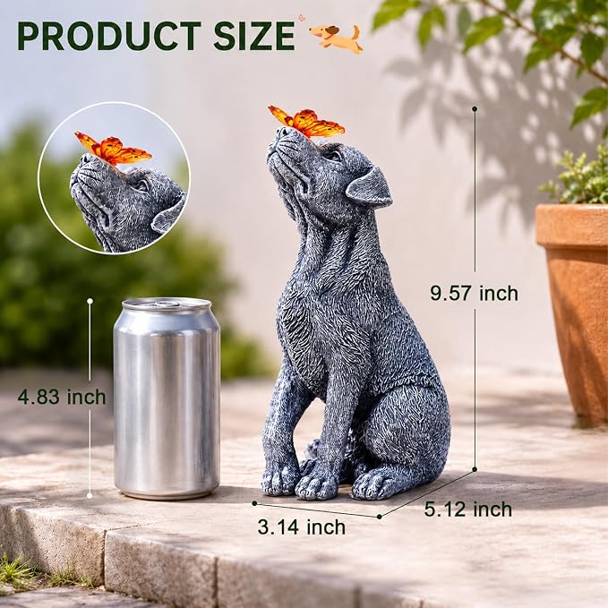 Dog Statue with Solar Butterfly Garden Decor | Ideal gifts for mom, dad or birthdays, beautifully crafted outdoor decorations to wow your guests