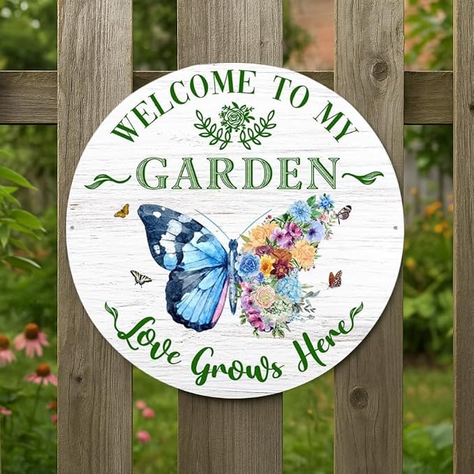 MeMate Garden Sign Outdoor Decorations, 12 inches Metal Signs Decor Outside, Gardening Gifts for Family Friends Gardeners, Rustic Plaque for Potting Shed, Flowers Vegetable Gardens (03)