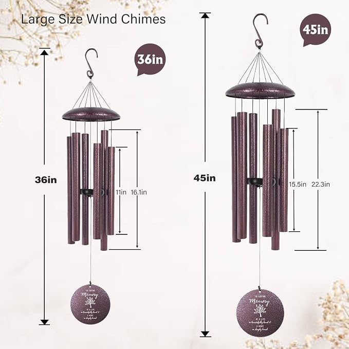 ASTARIN 36" Large Deep Tone Personalized Sympathy Wind Chimes, Memorial Wind Chime for Loss of Mother Father Loved One, Tree of Life Bereavement Gifts Decor Outdoor Patio Garden(Produced in Texas)