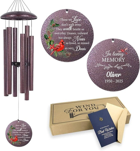 ASTARIN Personalized Cardinal Wind Chime Memorial, Customized Sympathy Wind Chimes for Loss of Loved One, in Memory of Loved Ones Lost, Bereavement Gifts Windchimes Outdoor, Produced in Texas