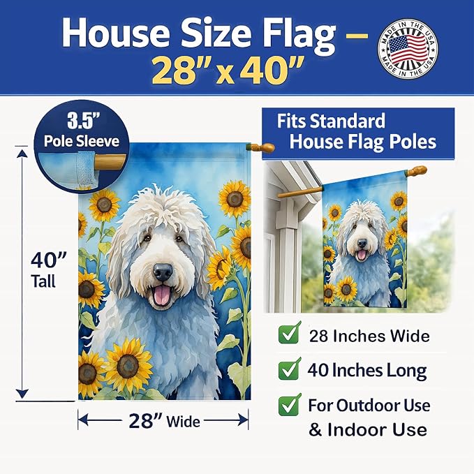 Caroline's Treasures DAC6107CHF Komondor in Sunflowers House Flag Large Porch Sleeve Pole Decorative Outside Yard Banner Artwork Wall Hanging, Polyester, House Size, Multicolor
