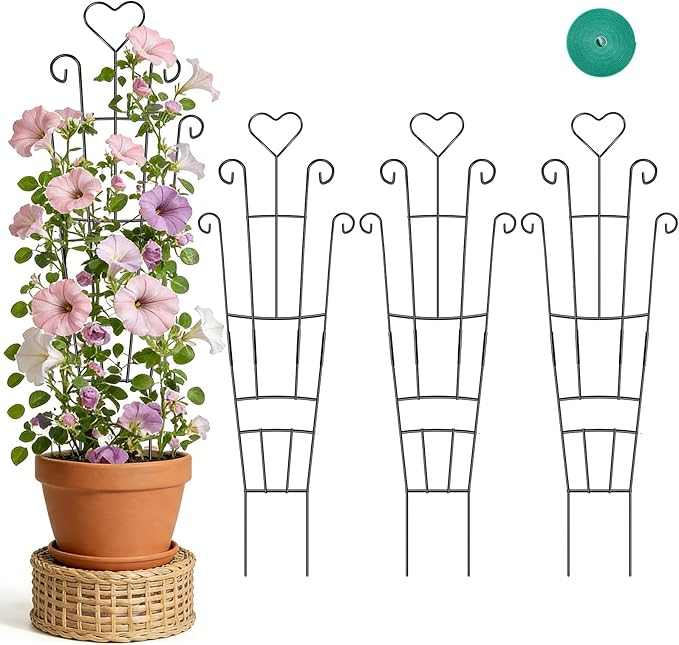 Trellis for Climbing Plants Indoor, 4 Pack 31'' Metal Plant Trellis Indoor for Potted Plants, Sturdy Plant Support Outdoor for Ivy Pothos Monstera Hoya Flower Vine, Heart Shape