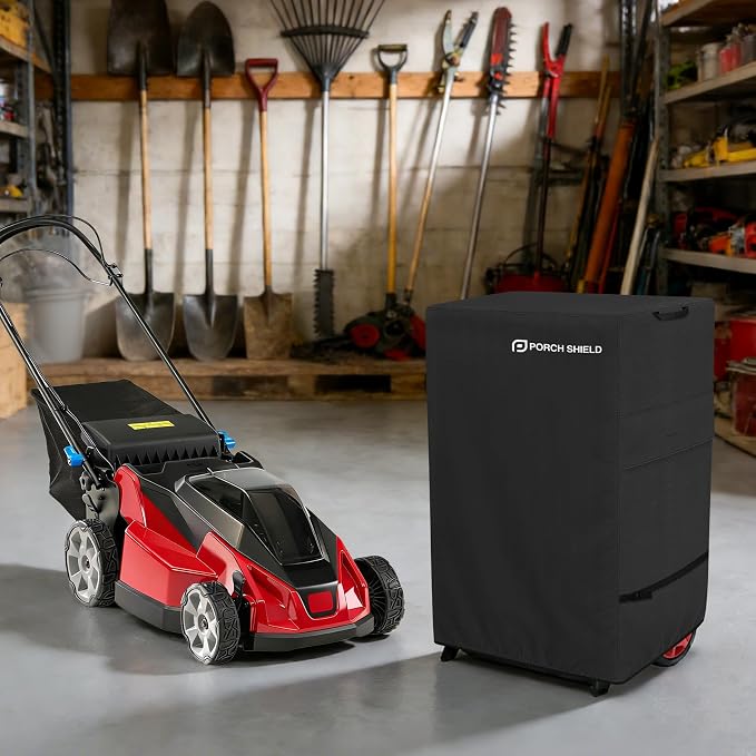 Porch Shield Cordless Lawn Mower Cover – Waterproof Electric Lawnmower Cover fit for 20-21 inches Folding Walk Behind Mower 25" L x 19" D x 41" H, Black