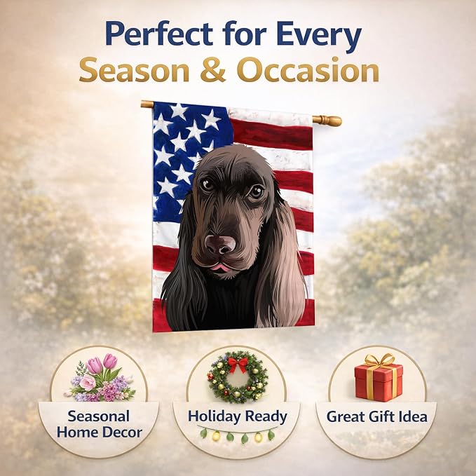 Caroline's Treasures CK6521CHF Field Spaniel Dog American Flag House Flag Large Porch Sleeve Pole Decorative Outside Yard Banner Artwork Wall Hanging, Polyester, House Size, Multicolor