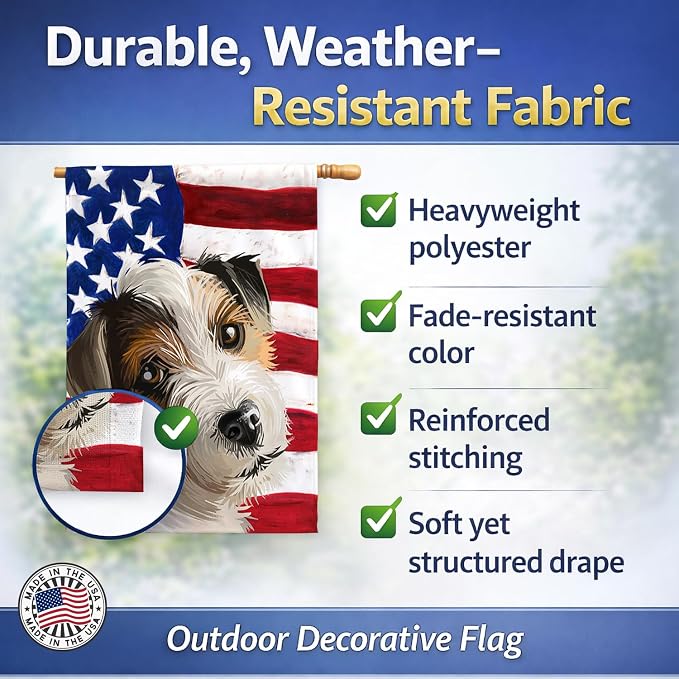 Caroline's Treasures CK6637CHF Parson Russell Terrier American Flag House Flag Large Porch Sleeve Pole Decorative Outside Yard Banner Artwork Wall Hanging, Polyester, House Size, Multicolor