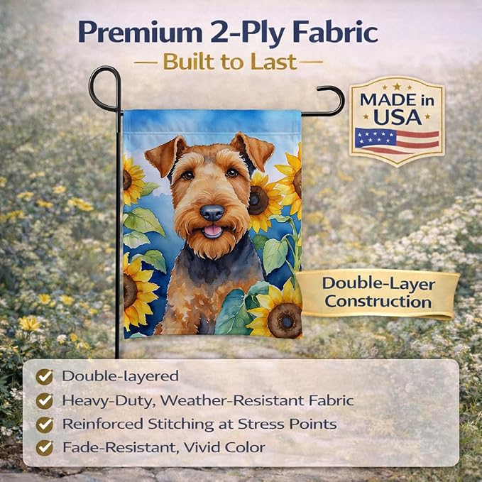Caroline's Treasures DAC6002GF Airedale Terrier in Sunflowers Garden Flag Mailbox Flag Decorative Yard Flag Banner Outside Patio Artwork Yard Flower Beds, Garden Size, Multicolor