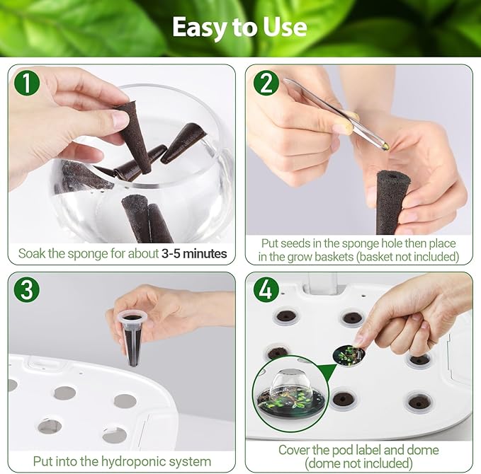 Growell 120Pcs Hydroponic Pods Kit, 60 Grow Sponges with 60 Pod Labels, Hydroponics Supplies, Grower Pods Refill Compatible with AeroGarden & Most Growing System, Seed Starter Pods for Indoor Garden