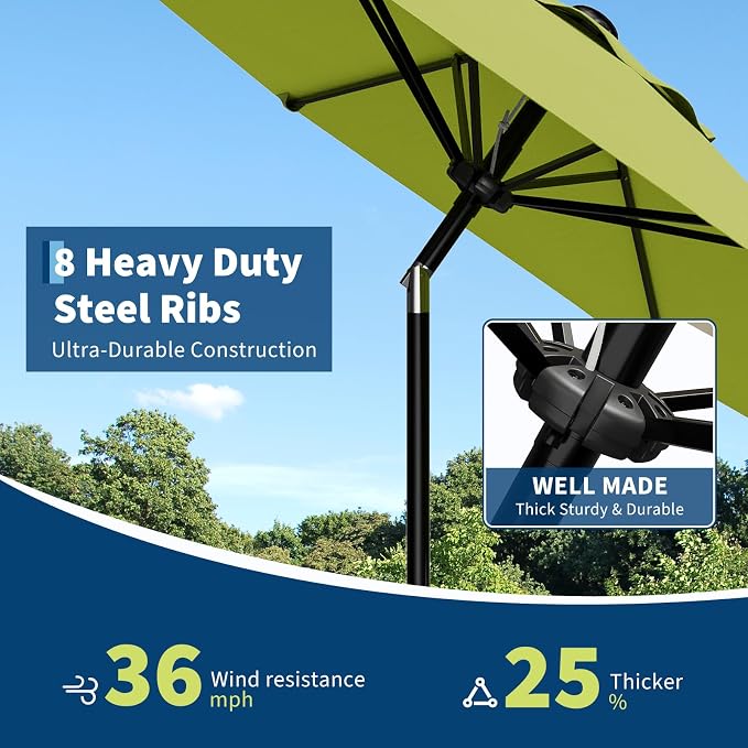 Garvee 9FT Patio Umbrella - Outdoor Table Umbrella with Smooth Crank Lift, Push Button Tilt and 8 Sturdy Ribs - Market Umbrella UV Protection Waterproof for Pool, Deck, Yard, Garden