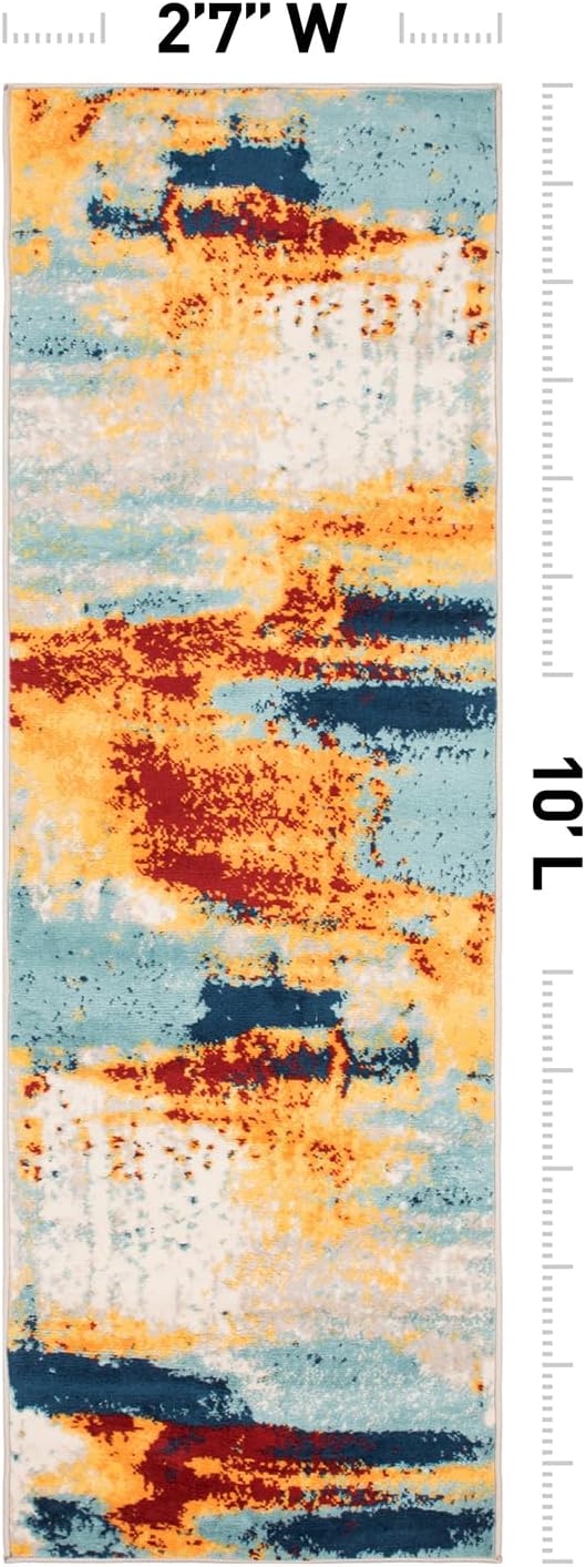 Rugshop Novel Abstract Fade-Resistant Runner Rug Multi 2' 7" x 10' | Stain Resistant,Bedroom, Dining Room, Home Office, Kitchen, Entryway, Hallway, Nursery, Kids Room, Guest Room
