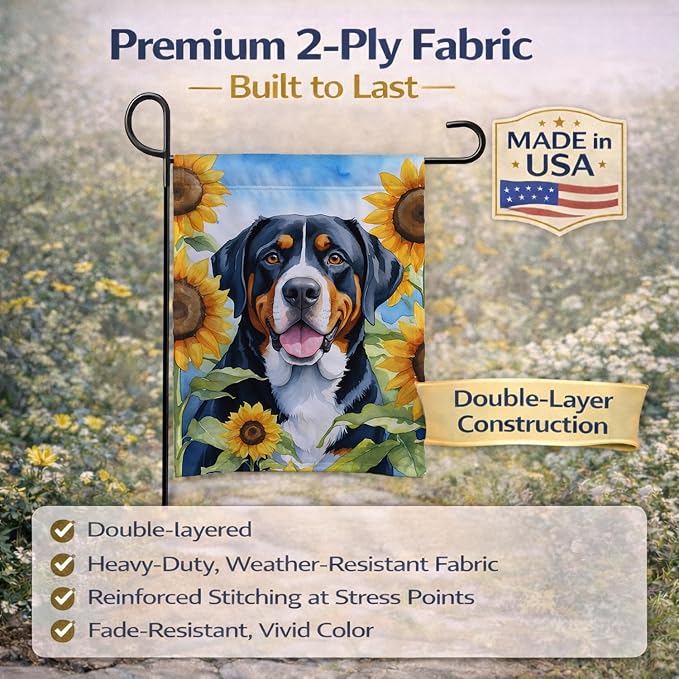 Caroline's Treasures DAC6094GF Greater Swiss Mountain Dog in Sunflowers Garden Flag Mailbox Flag Decorative Yard Flag Banner Outside Patio Artwork Yard Flower Beds, Garden Size, Multicolor