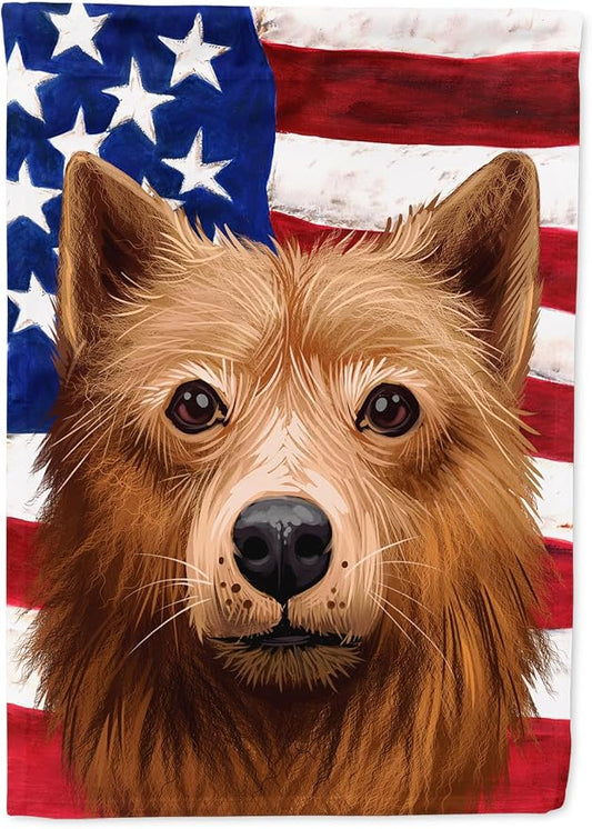 Caroline's Treasures CK6525CHF Finnish Spitz Dog American Flag House Flag Large Porch Sleeve Pole Decorative Outside Yard Banner Artwork Wall Hanging, Polyester, House Size, Multicolor