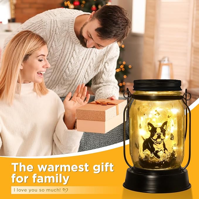 kyoryuger Boston Terrier Gifts for Women/Men Boston Terrier Solar Lanterns Mom Birthday Dog Lovers Lantern Pet Loss Dog Memorial Lights Solar Garden Decor for Yard, Patio,Backyard,Porch Torches Light
