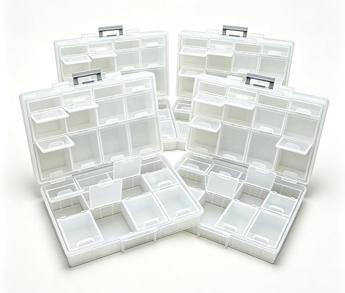 AideTek 4 units Half Transparent Multi-Purpose 24 Compartments Clear Organizer Case BOX-ALL-24 for sorted parts 3 sizes 24 Compartments with lid