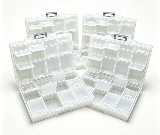 AideTek 4 units Half Transparent Multi-Purpose 24 Compartments Clear Organizer Case BOX-ALL-24 for sorted parts 3 sizes 24 Compartments with lid