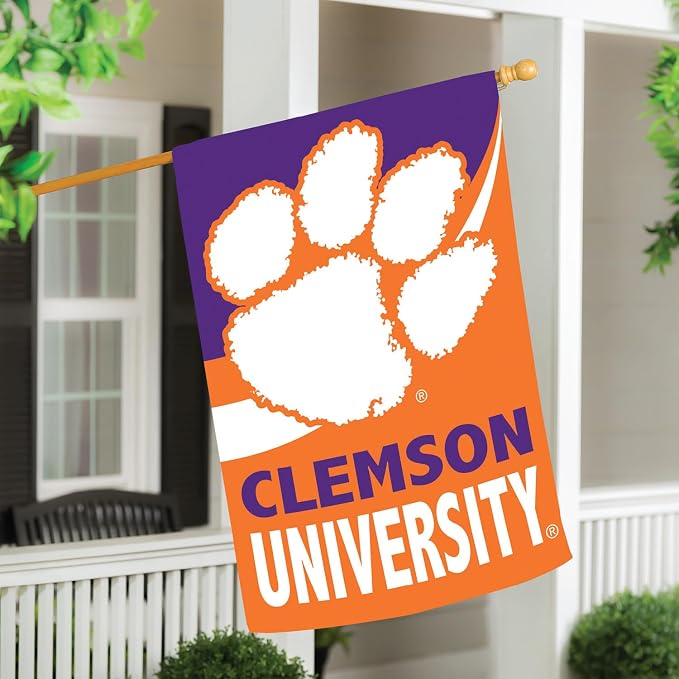 Team Sports America NCAA Clemson University House Flag, 28 x 44, Double Sided Garden Flags for Outside, Outdoor College Flags & Banners for Gardens Patio, Indoor Wall Decor Flag for Room