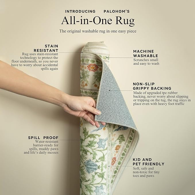 Washable Area Rugs for Living Room: 5x7 Bedroom Rug Vintage Rugs Stain Resistant Non Slip Low Pile Lightweight Soft Carpets Rugs for Dining Room Kitchen Nursery Kids Room Farmhouse Living Room